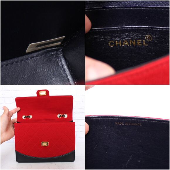 Chanel Double Chain Shoulder Bag Quilted Red Jersey Handbag Leather A4033 - Picture 2 of 12